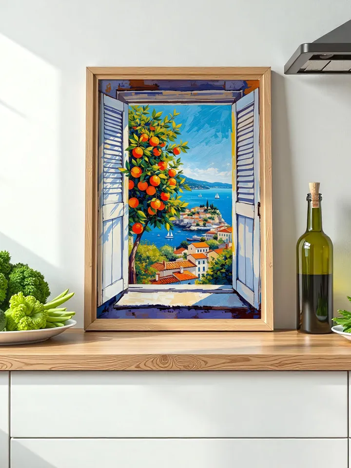 Henri Matisse Inspired Open Window Print Fauvism Coastal Scene Orange Tree Boats Mediterranean View Digital Wall Art Instant Download HMS4