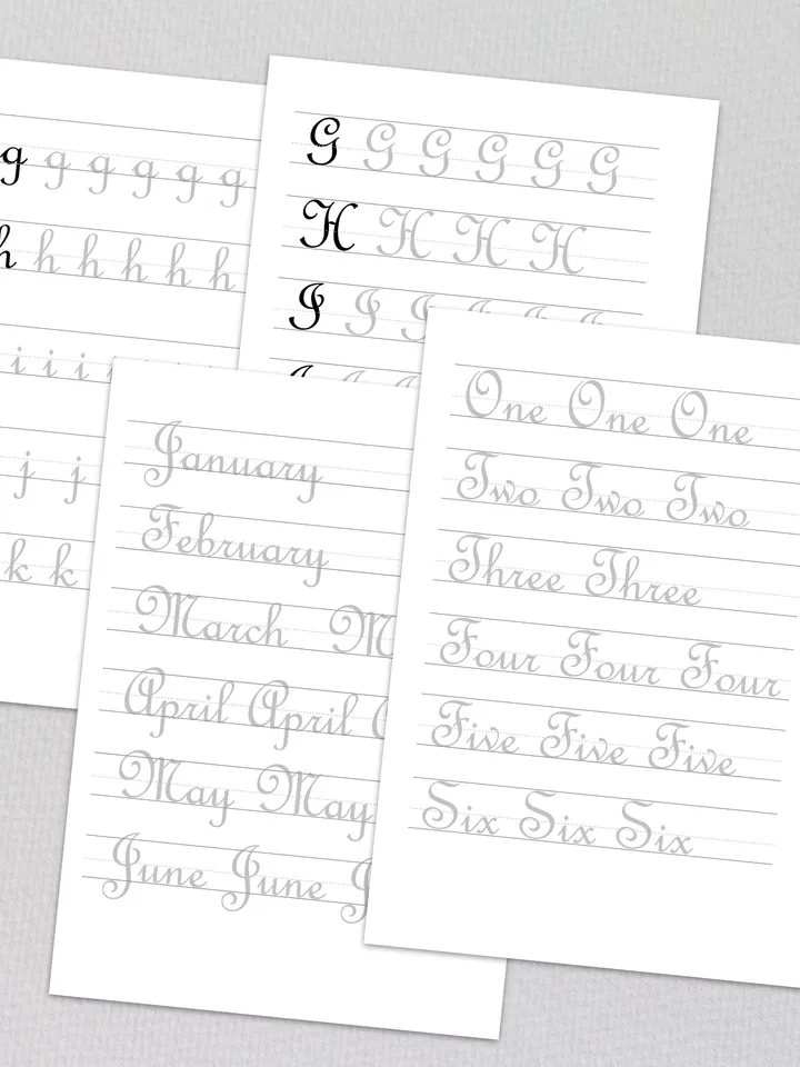 Modern Calligraphy Practice Sheets, Handlettering worksheets, Calligraphy Beginners