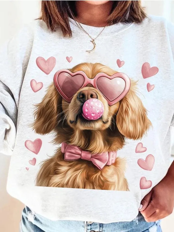 Valentine Dog Lovers png, Golden with heart-shaped glasses, Valentine png, Preppy valentine png, Watercolor Dog Coquette png, Dog Mom png