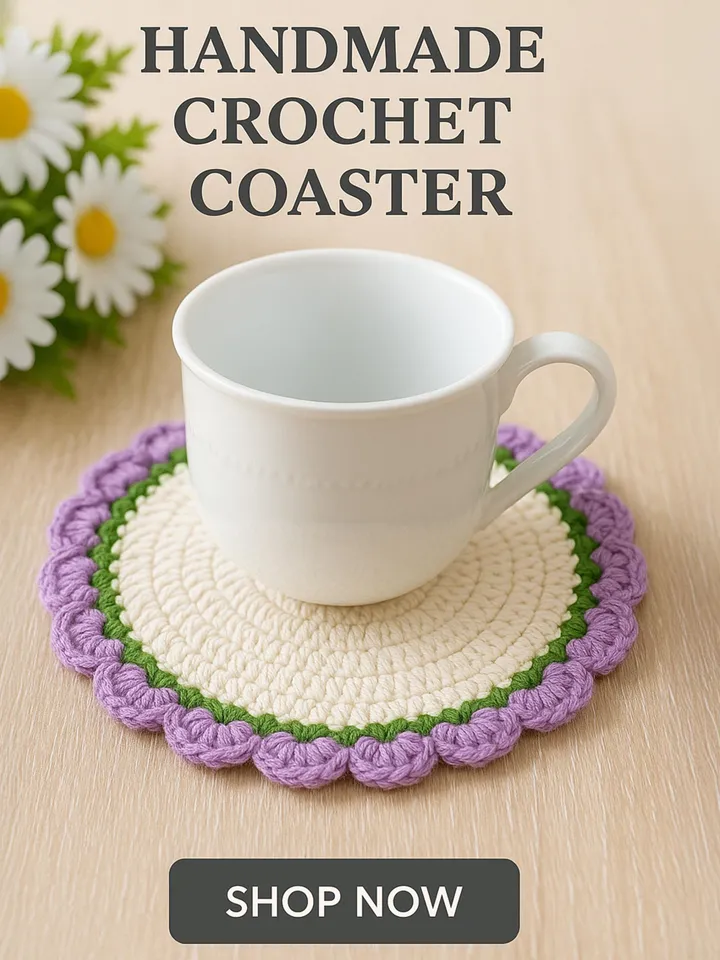 Modern Crochet Round Coaster Pattern PDF – DIY Flower Mug Rug & Free Surprise Crochet Pattern for Beginners