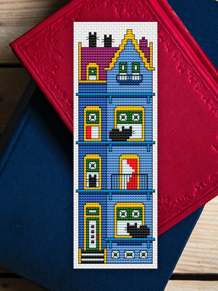 Cross stitch bookmark pattern Cat Cottage