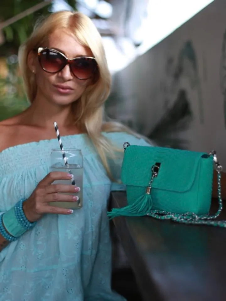 Bag Crossbody turquoise colour Genuine Python Skin | Summer Bag Women | Exotic Leather Bags | Classy Elegant Small Crossbody | Python Bags