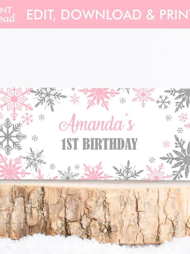 Winter Onederland Candy Bar Wrapper Chocolate Bar Wrappers, Winter Onederland Birthday Girl Decorations, Snowflakes 1st Birthday Template