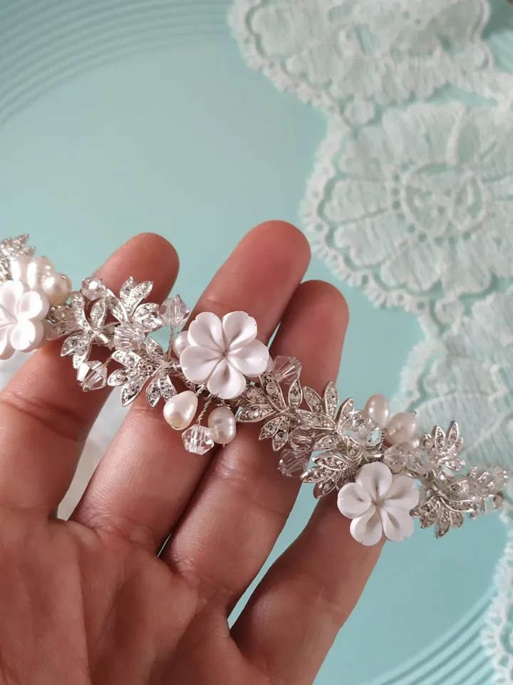 Floral Bridal Headpiece Vintage Bridal Headpiece Bridal Headband Bridal Crown White Bridal Headpiece Pearl Bridal Headpiece