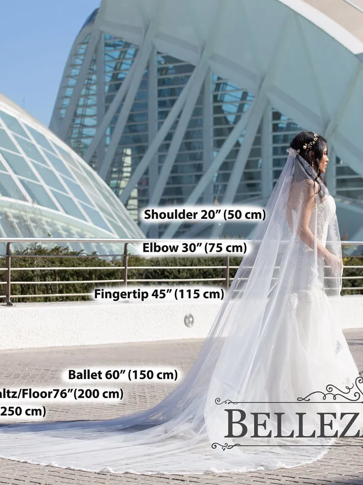 Lace Boho Wedding Veil Floral Long Veil with Lace Trim Cathedral Veil Ivory Regal Length Veil Lace Chapel Length Bridal Veil Lace Veil 90019