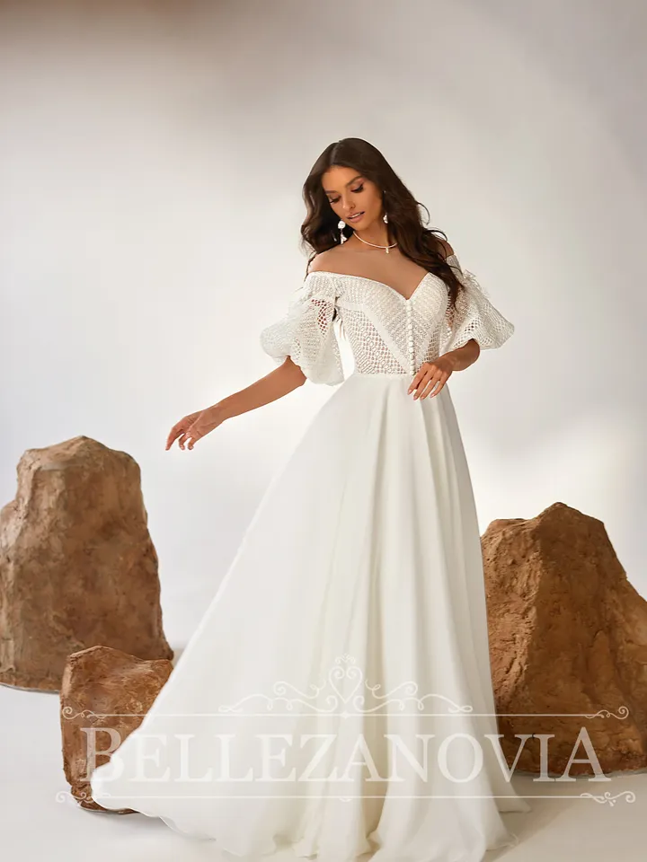 Amazing Short Sleeve bohemian wedding dress Boho wedding dress Chiffon wedding dress Backless wedding dress, Boho bridal gown Bridal dress