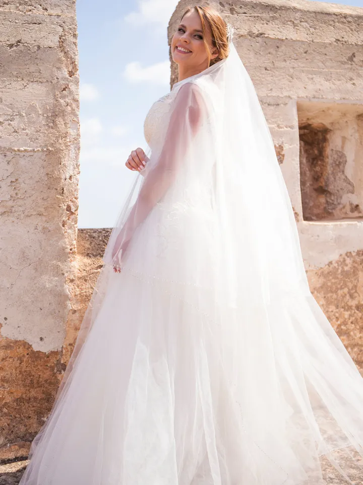Beaded wedding veil rhinestone bridal veil ivory veil elbow length veil fingertip length veil bride white headpiece cathedral veil- 900130
