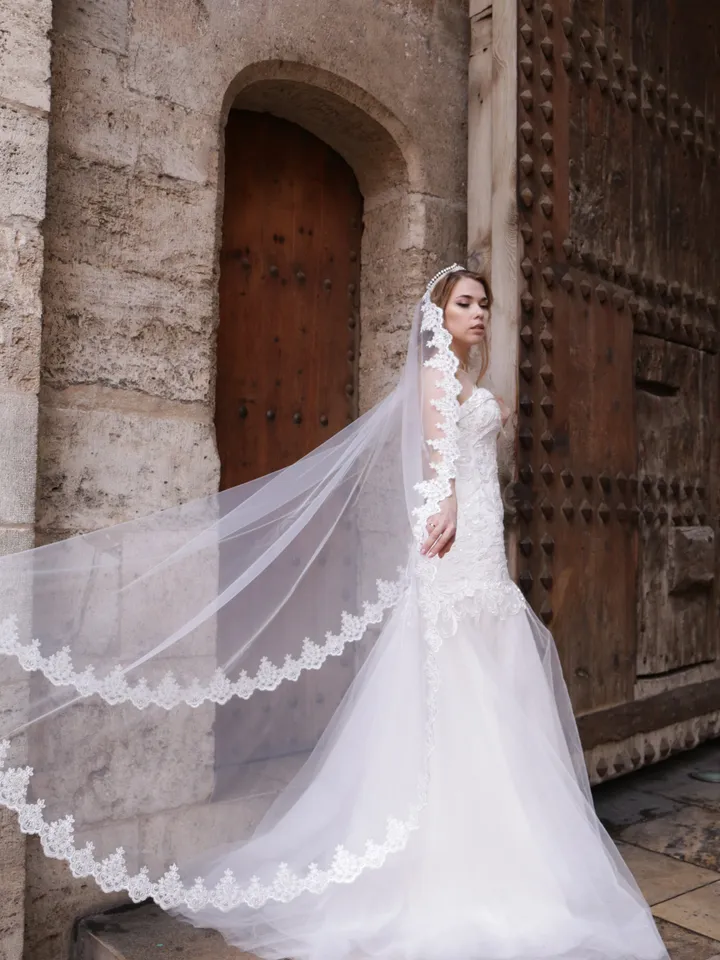 Chantilly wedding veil, Lace Wedding Veil, Eyelash Lace Veil, Elegant Rose Lace Veil, Soft Veil, Wedding veils, Veil floor length - 900156.1