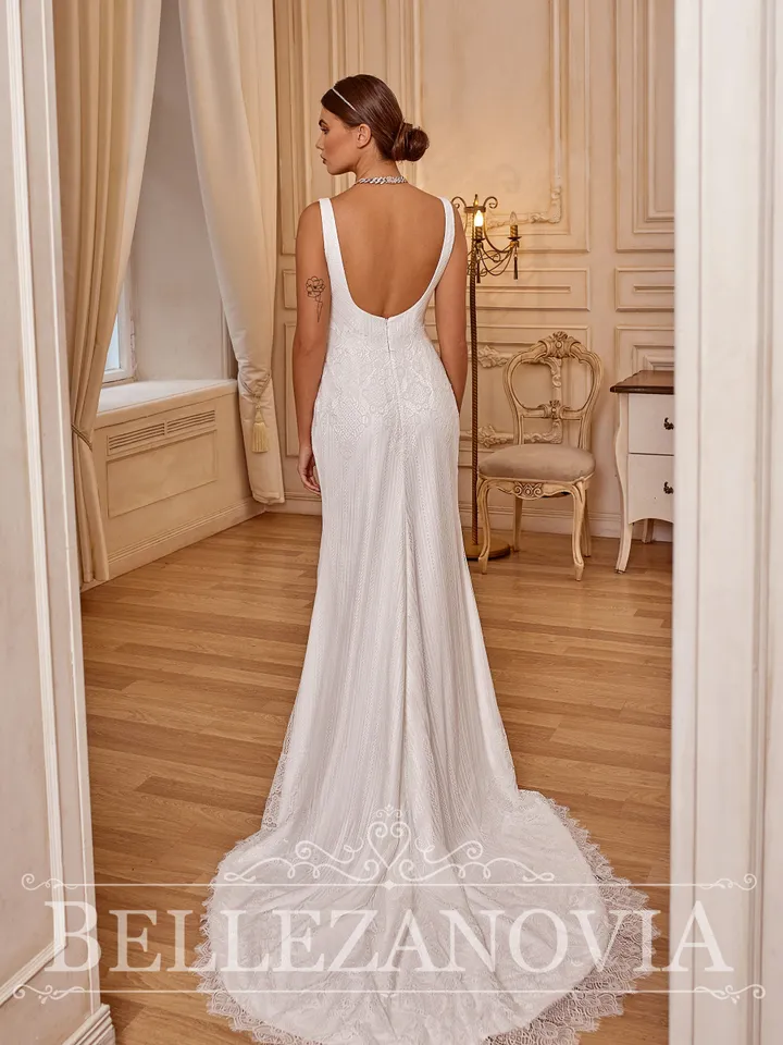 Open back wedding dress, Wedding dress with detachable skirt, Elegant wedding dress, Modern bridal gown, Mermaid wedding dress, Bridal gown