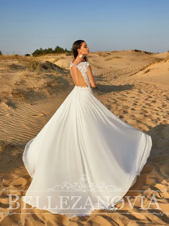 Opened back bridal gown, Nude wedding dress, Boho Unique Wedding Dress, Elegant bridal Dress, Classic wedding gown, Chiffon bridal dress