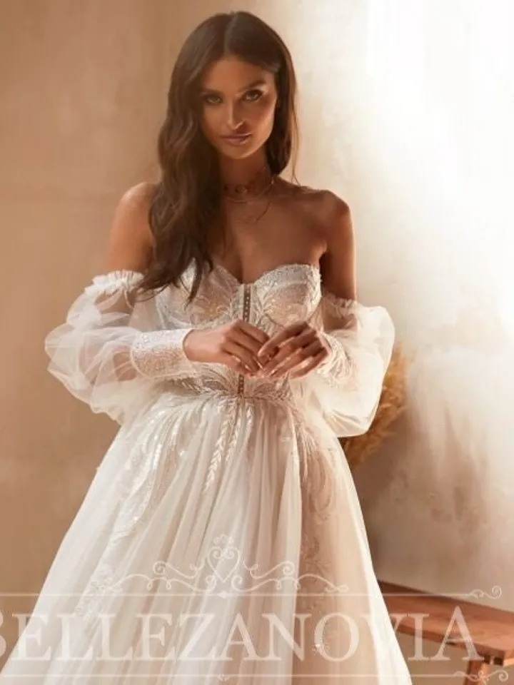 Vintage Bridal Gown, Ivory Vintage Wedding Dress, Wedding Dress Long Sleeve A-line, Ball Gown Wedding Dress Sleeve, Bohemian Bridal Gown