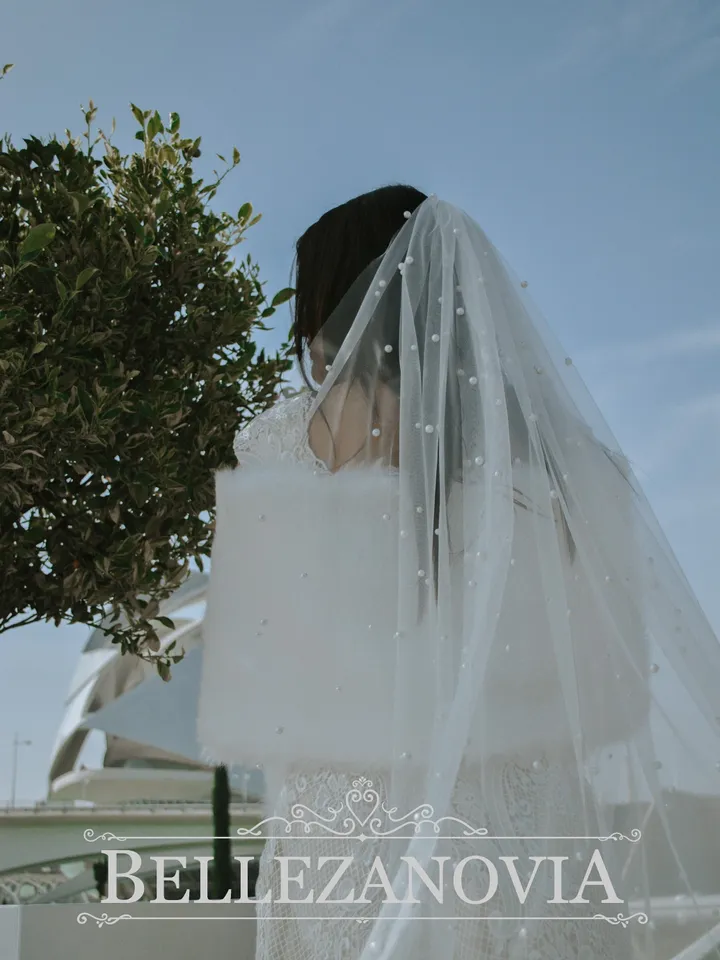 Pearl Wedding Veil wedding veil Chapel bridal Modern Fingertip Veil Ivory Wedding Veil Single Tire Veil Simple Veil Single layer Veil