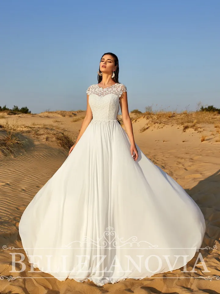 Opened back bridal gown, Nude wedding dress, Boho Unique Wedding Dress, Elegant bridal Dress, Classic wedding gown, Chiffon bridal dress