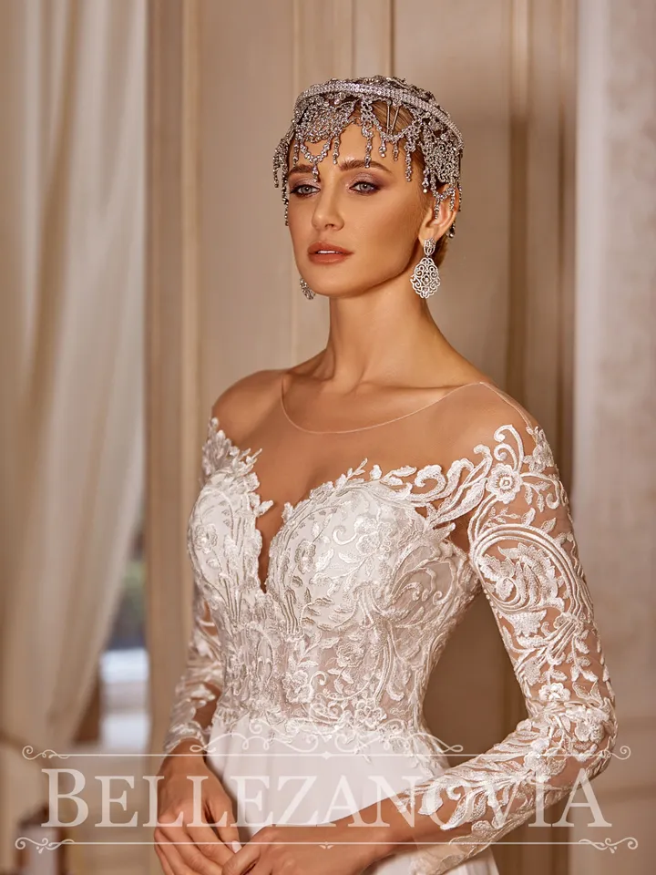 Long Sleeve Wedding Dress, Long Sleeve Lace Wedding Gown, Chiffon Long Wedding Gown Lace Sleeves, Custom size wedding dress, Custom dress,