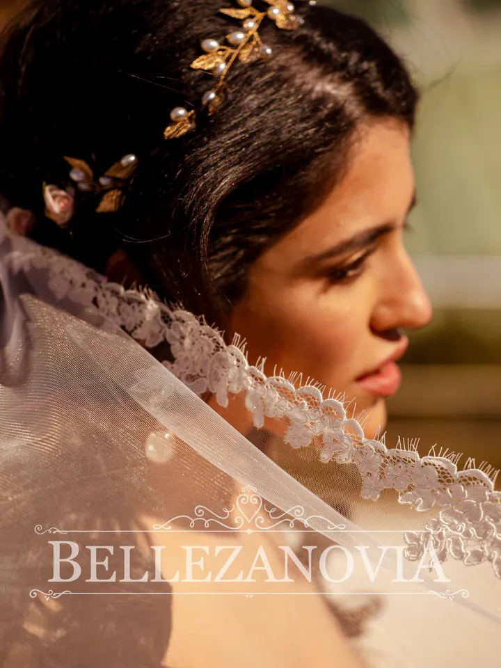 Lace Boho Wedding Veil Floral Long Veil with Lace Trim Cathedral Veil Ivory Regal Length Veil Lace Chapel Length Bridal Veil Lace Veil 90019