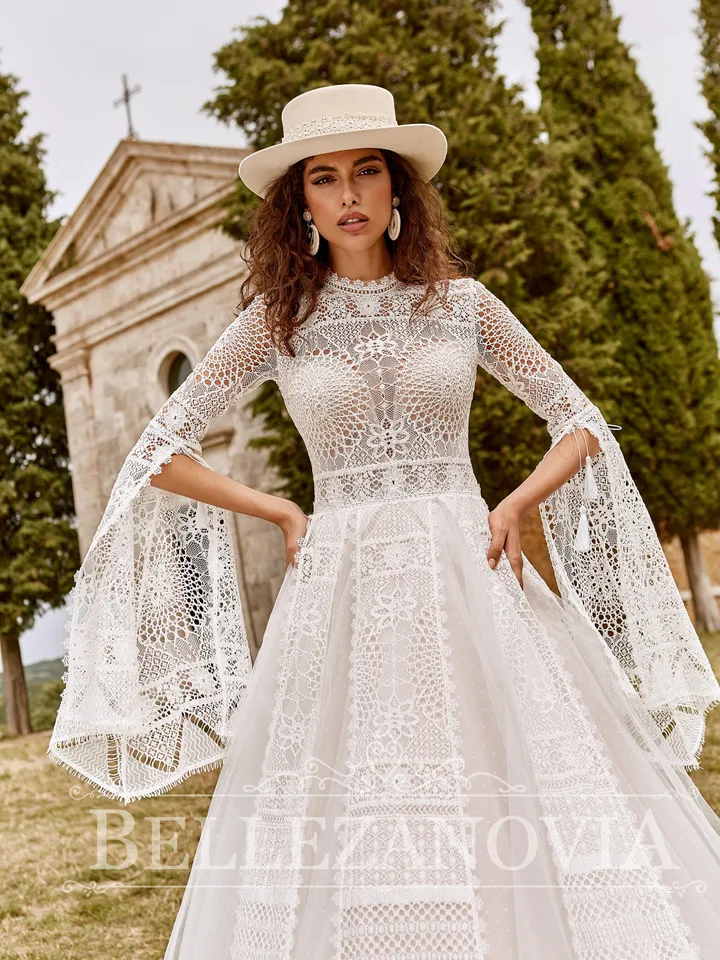 Sleeve Lace Wedding Dress, Long Sleeve Wedding Gown, Boho Bridal Gown, Boho Wedding, Ivory lace wedding dress sleeves, Rustic Bridal Gown
