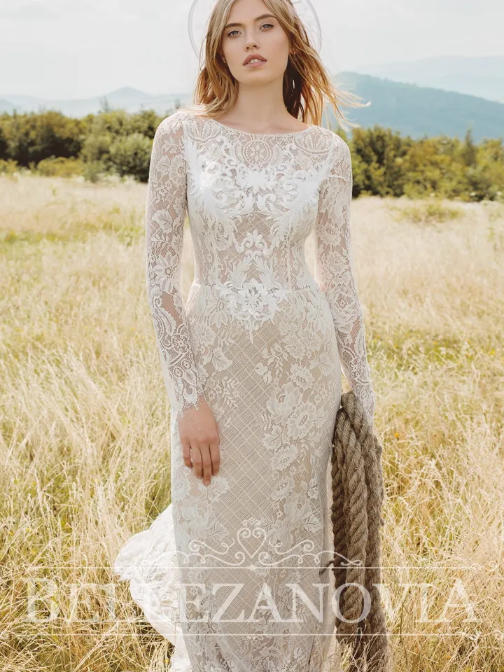 Individual size wedding dress/ Rustic wedding dress / Dress with Long Sleeve / Floor Length A-Line Dress / Long Sleeve Dress / Weddihg Gown