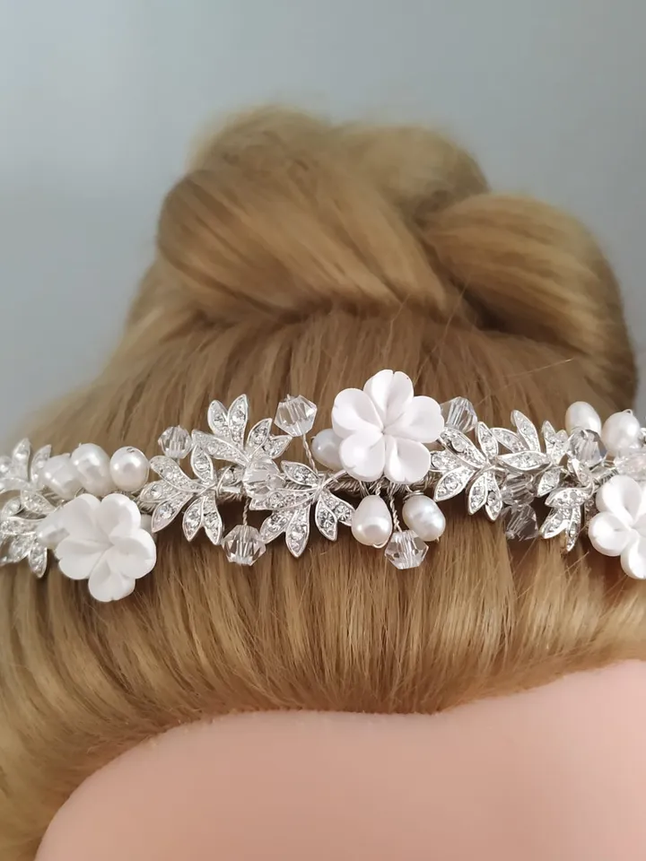 Floral Bridal Headpiece Vintage Bridal Headpiece Bridal Headband Bridal Crown White Bridal Headpiece Pearl Bridal Headpiece