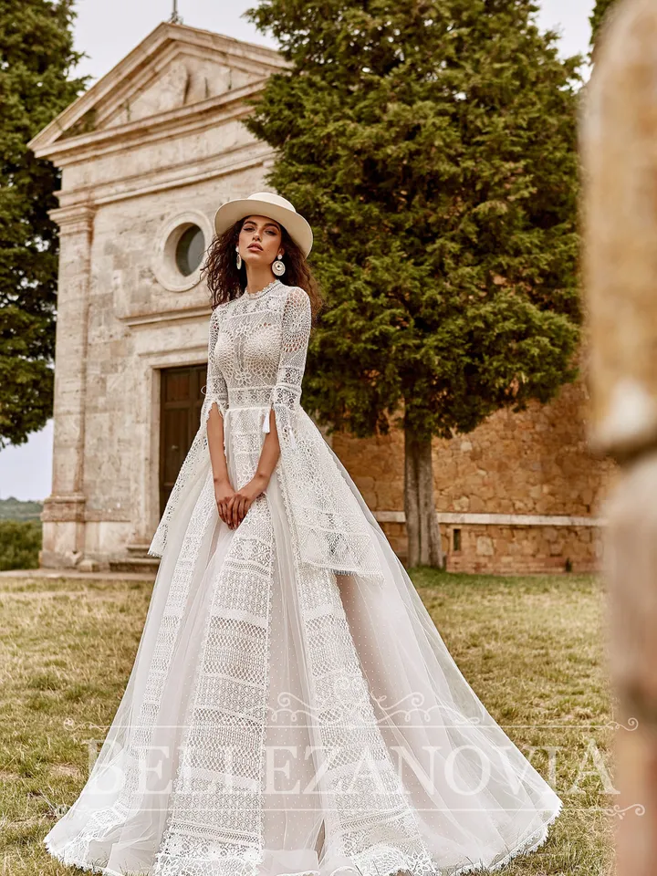 Sleeve Lace Wedding Dress, Long Sleeve Wedding Gown, Boho Bridal Gown, Boho Wedding, Ivory lace wedding dress sleeves, Rustic Bridal Gown