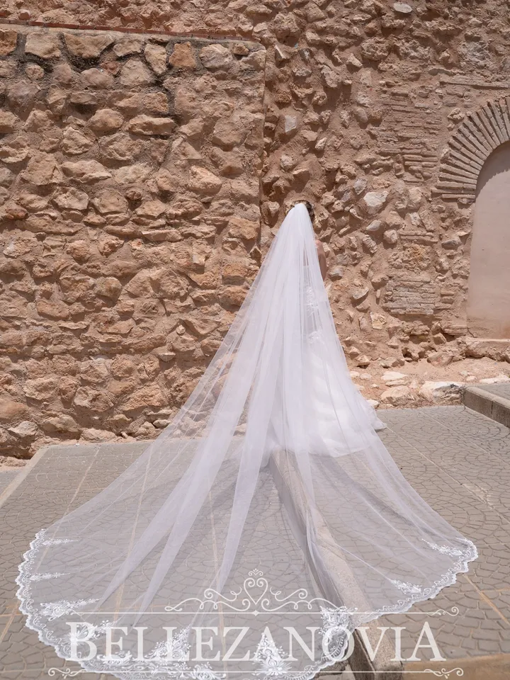Embroidered Mantilla Chapel Veil wedding cathedral Embroidered lace veil Lace trim bridal veil 1 tier Long Veil Ivory bridal veil 5090.1