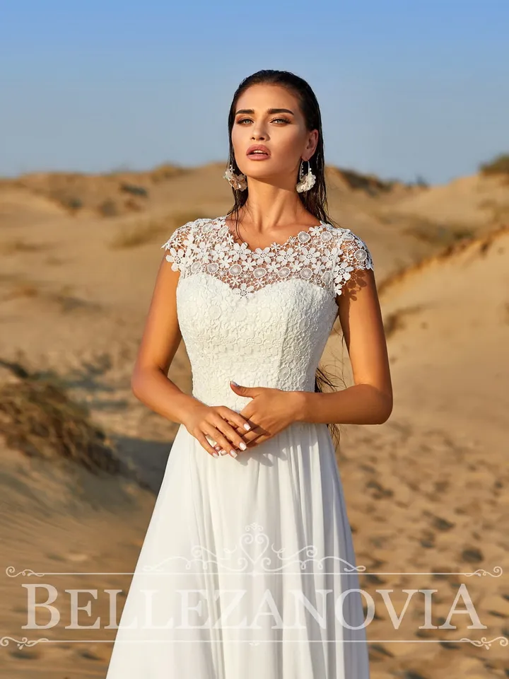 Opened back bridal gown, Nude wedding dress, Boho Unique Wedding Dress, Elegant bridal Dress, Classic wedding gown, Chiffon bridal dress