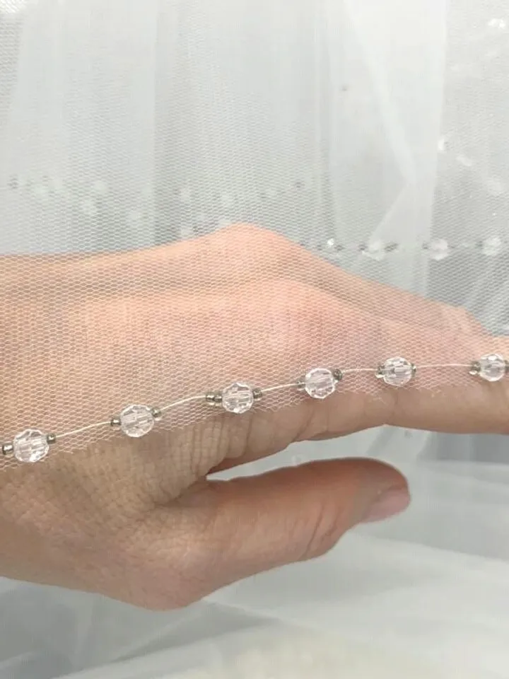 Beaded wedding veil rhinestone bridal veil ivory veil elbow length veil fingertip length veil bride white headpiece cathedral veil- 900130