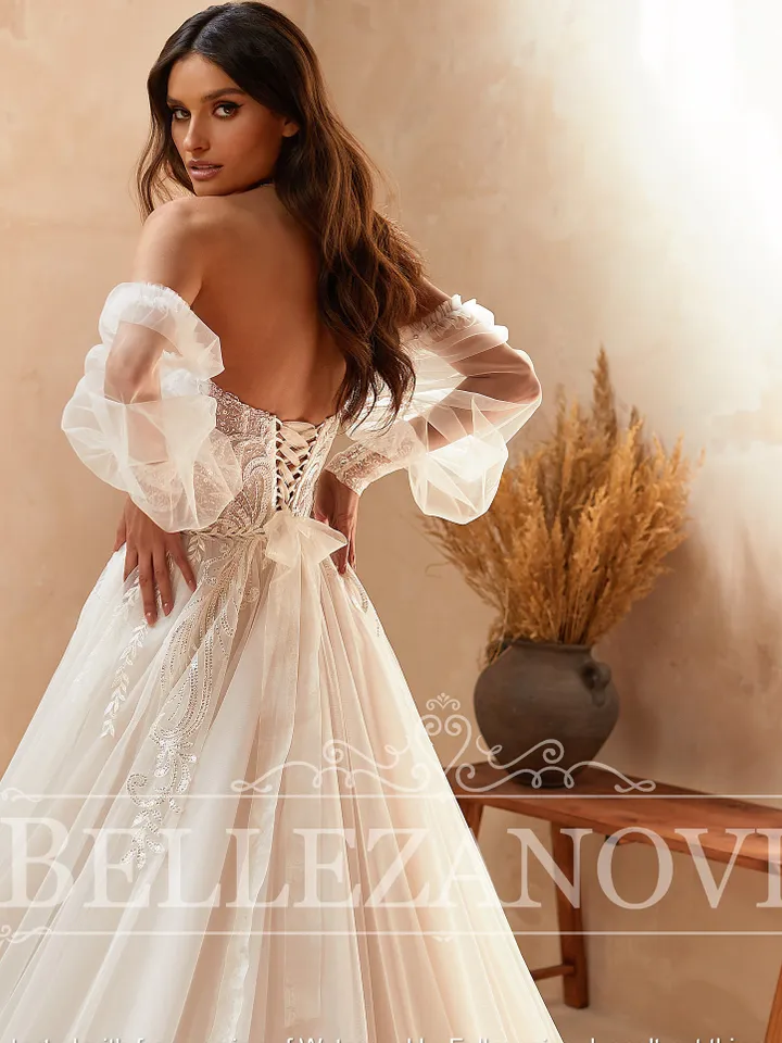 Vintage Bridal Gown, Ivory Vintage Wedding Dress, Wedding Dress Long Sleeve A-line, Ball Gown Wedding Dress Sleeve, Bohemian Bridal Gown