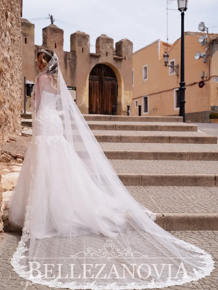 Wedding veil Lace trim bridal veil Modern Cathedral Veil Ivory Wedding Veil Single Tier Veil Simple Veil Single layer Veil Mantilla - 9007.1