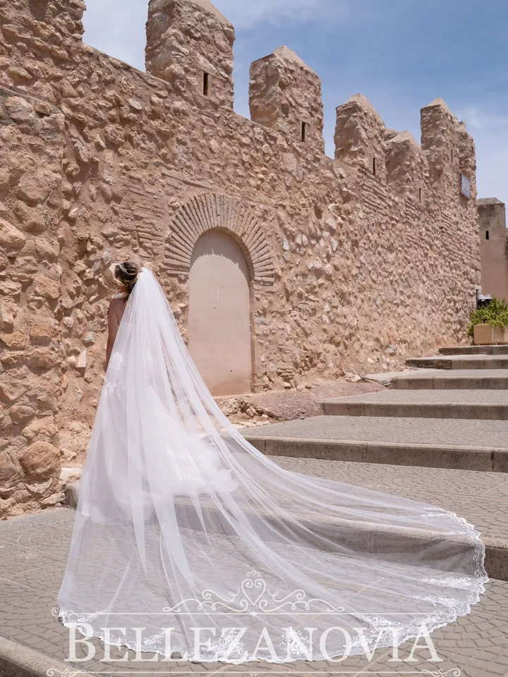 Embroidered Mantilla Chapel Veil wedding cathedral Embroidered lace veil Lace trim bridal veil 1 tier Long Veil Ivory bridal veil 5090.1