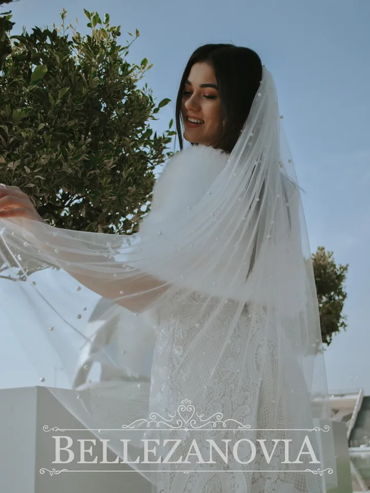 Pearl Wedding Veil wedding veil Chapel bridal Modern Fingertip Veil Ivory Wedding Veil Single Tire Veil Simple Veil Single layer Veil