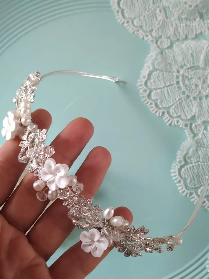 Floral Bridal Headpiece Vintage Bridal Headpiece Bridal Headband Bridal Crown White Bridal Headpiece Pearl Bridal Headpiece