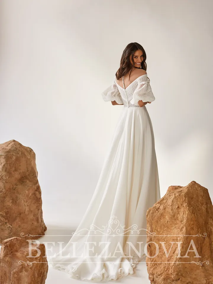 Amazing Short Sleeve bohemian wedding dress Boho wedding dress Chiffon wedding dress Backless wedding dress, Boho bridal gown Bridal dress