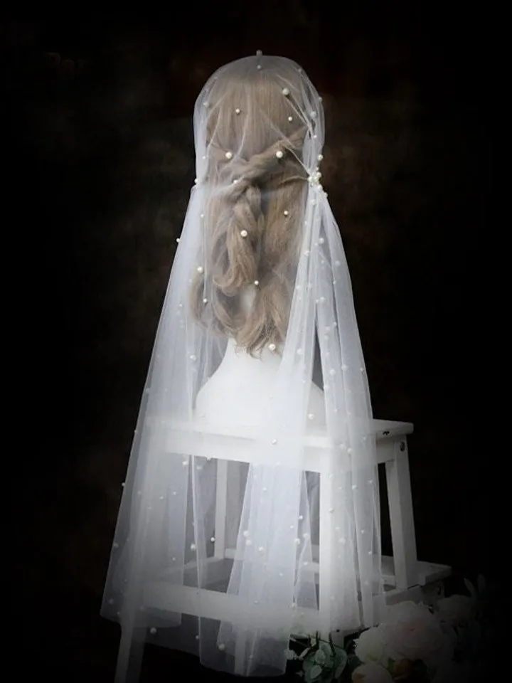 Pearl boho veil, Juliet cap veil Wedding Bridal tulle Veil, Gatsby Wedding Veil, Lace Juliet Cap, Soft Ivory tulle veil, 1930s cap veil