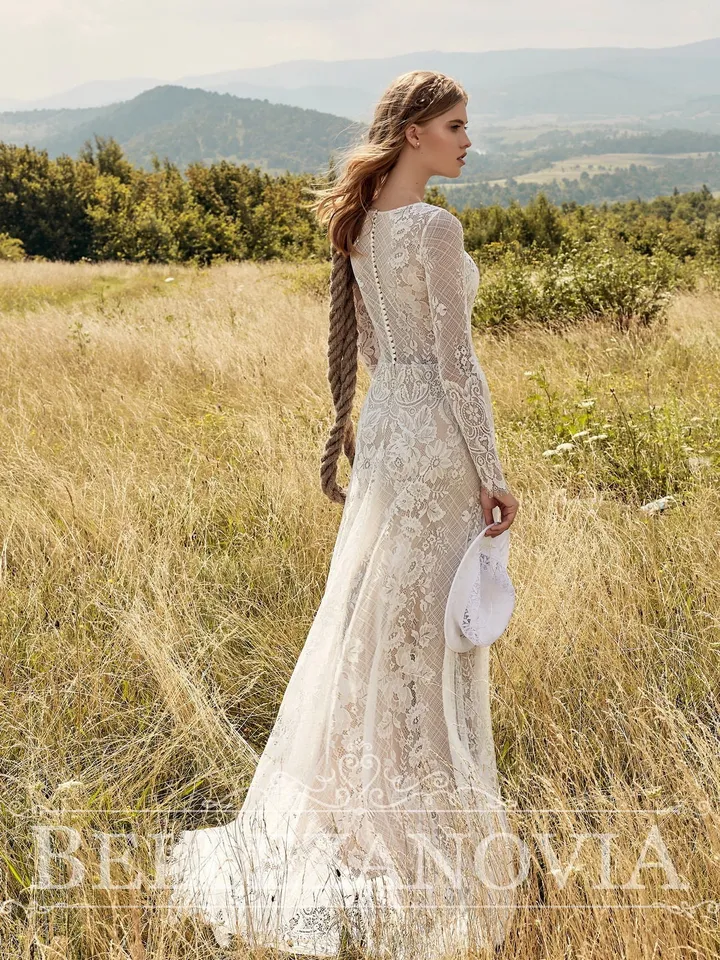 Individual size wedding dress/ Rustic wedding dress / Dress with Long Sleeve / Floor Length A-Line Dress / Long Sleeve Dress / Weddihg Gown