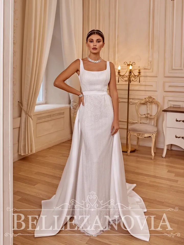 Open back wedding dress, Wedding dress with detachable skirt, Elegant wedding dress, Modern bridal gown, Mermaid wedding dress, Bridal gown