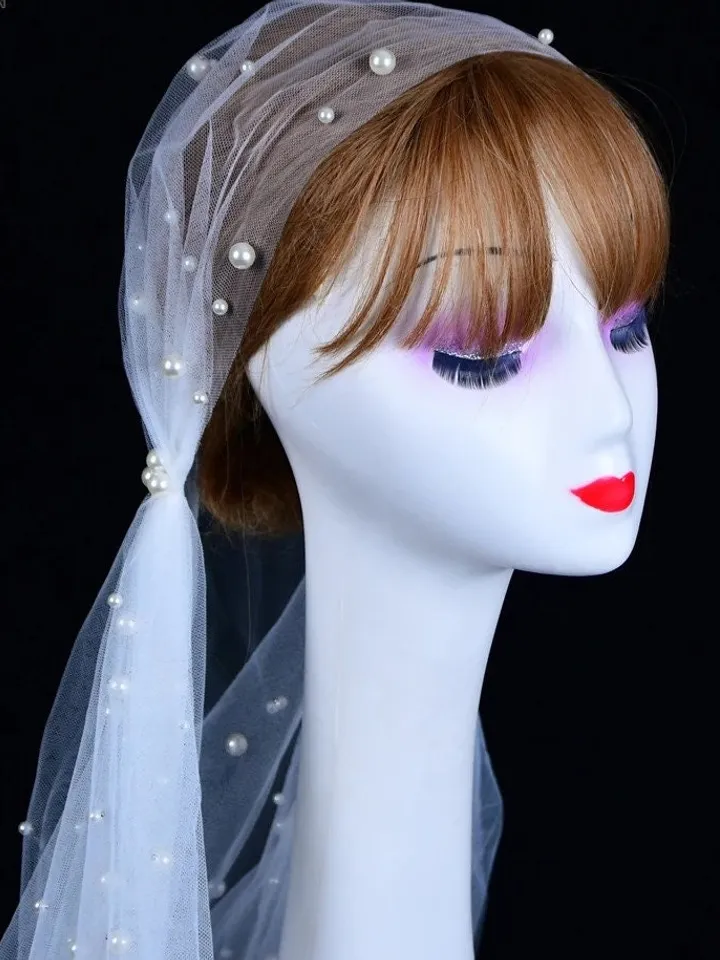 Pearl boho veil, Juliet cap veil Wedding Bridal tulle Veil, Gatsby Wedding Veil, Lace Juliet Cap, Soft Ivory tulle veil, 1930s cap veil