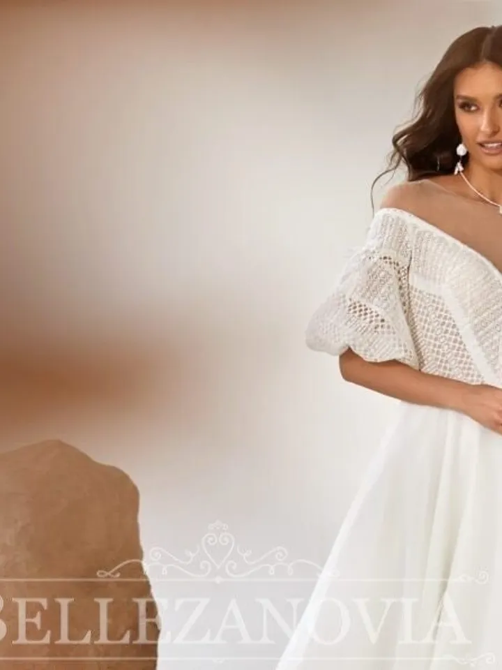 Amazing Short Sleeve bohemian wedding dress Boho wedding dress Chiffon wedding dress Backless wedding dress, Boho bridal gown Bridal dress