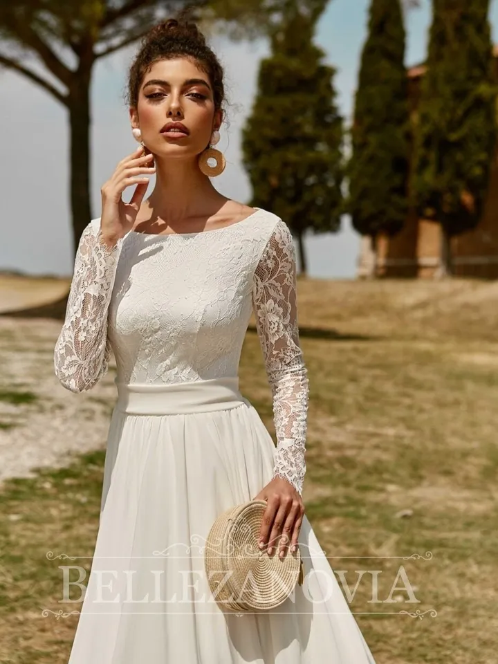 Sleeve Boho wedding dress Long sleeve wedding dress Bohemian wedding dress Simple wedding dress Modest wedding dress Chiffon wedding gown
