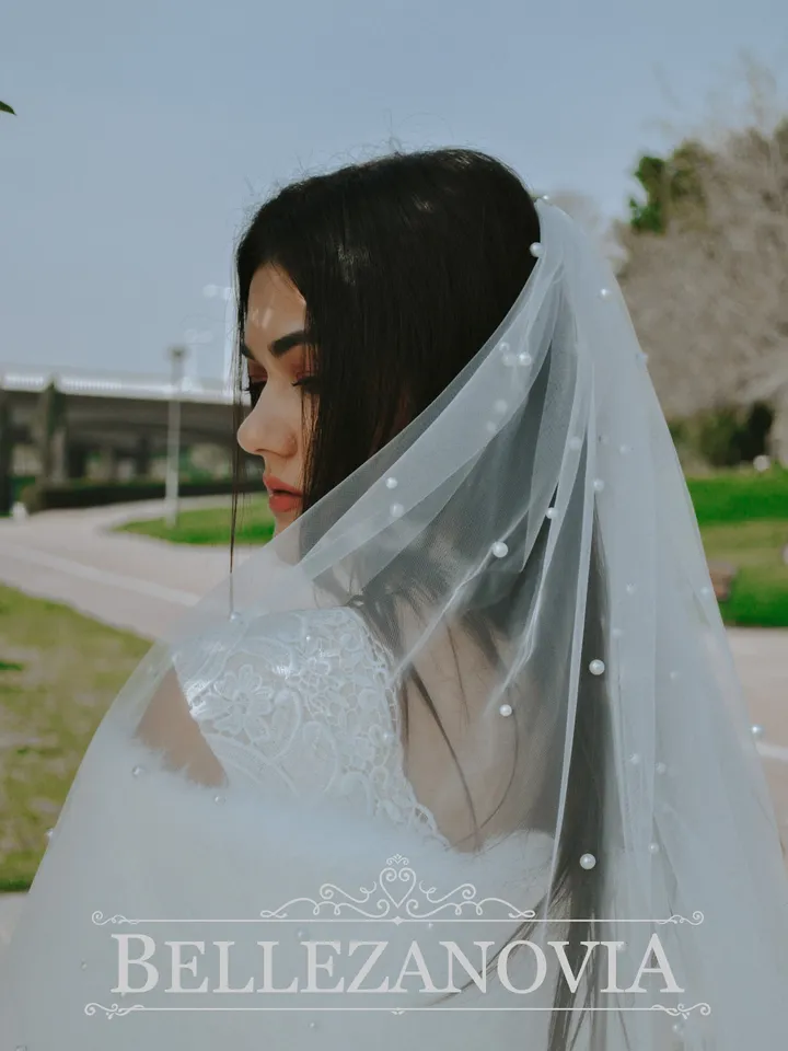 Pearl Wedding Veil wedding veil Chapel bridal Modern Fingertip Veil Ivory Wedding Veil Single Tire Veil Simple Veil Single layer Veil