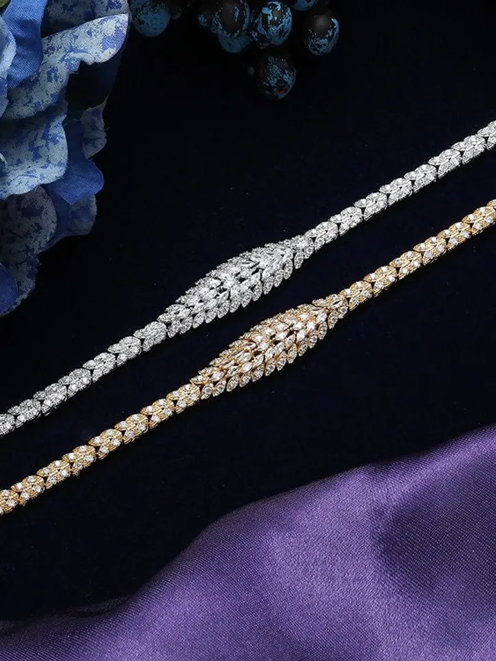 Zirconia Gold Bridal Necklace Set, Gold Wedding Necklace Earrings Bracelet Ring Set, CZ Wedding Necklace Set, Crystal Bridal Jewelry Set,