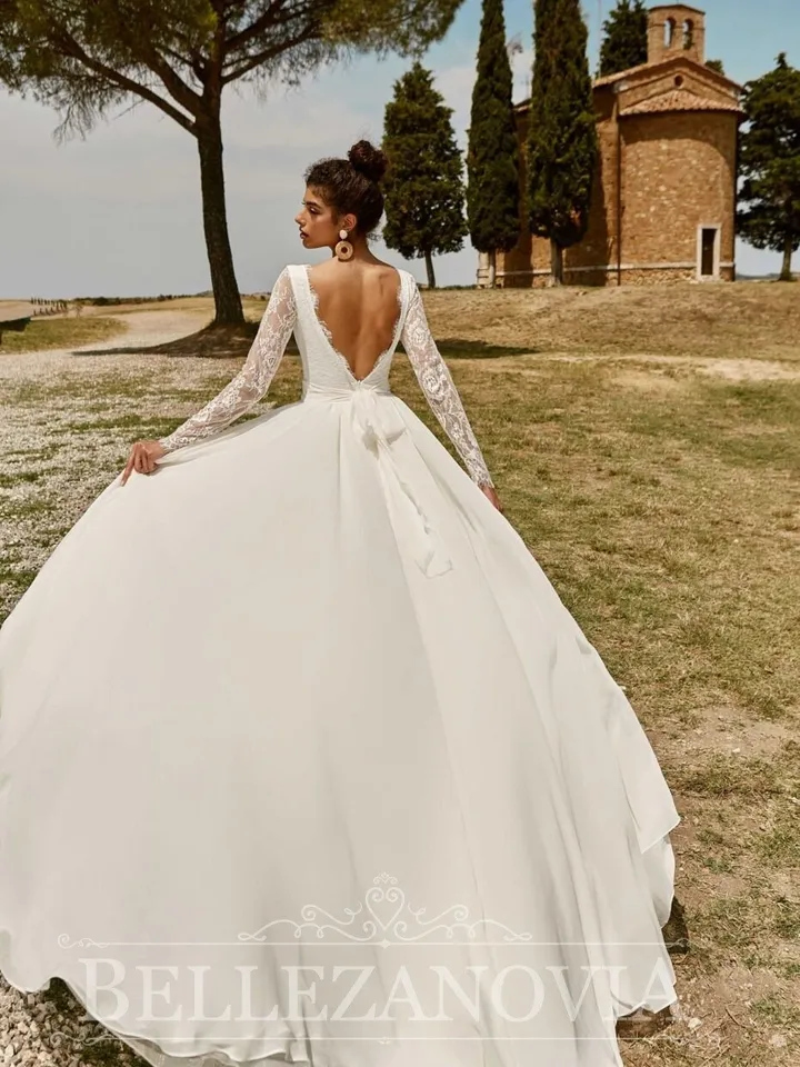 Sleeve Boho wedding dress Long sleeve wedding dress Bohemian wedding dress Simple wedding dress Modest wedding dress Chiffon wedding gown
