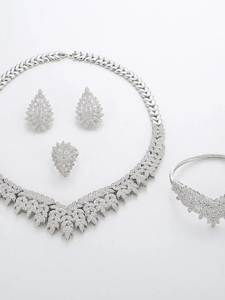 Silver Royal wedding jewelry set Necklace wedding set Gold Bridal Necklace Earrings and Bracelet Set Wedding Accessories Bridal Necklace set