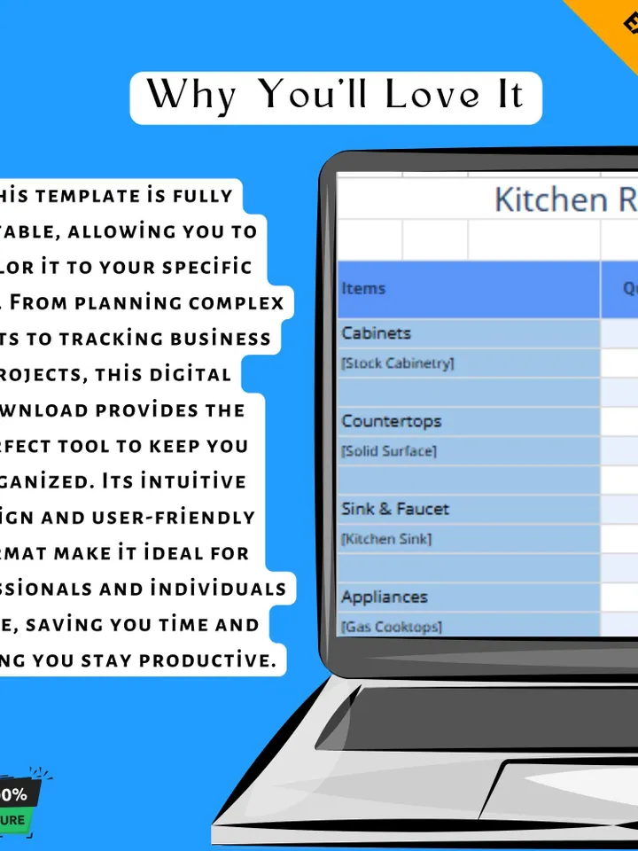 Kitchen Renovation Budget Template, Editable Google Sheets Digital Download, Remodeling Cost Tracker, Home Renovation Planner