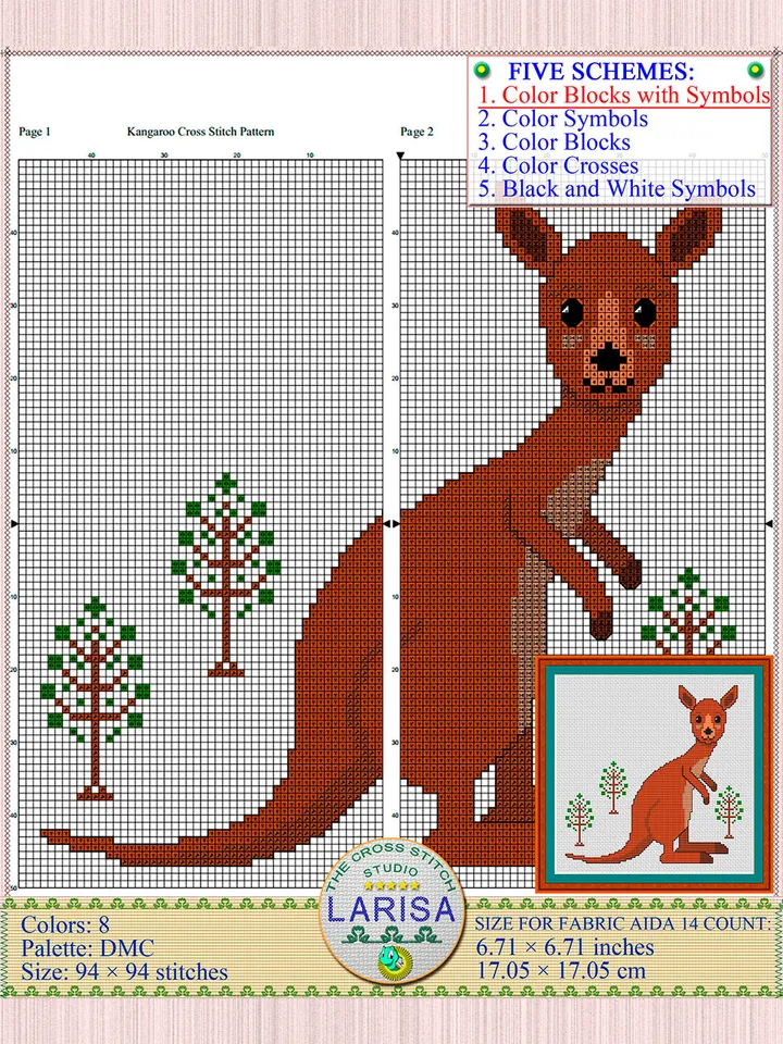 Kangaroo Cross Stitch Pattern | Cute Kangaroo Cub Chart