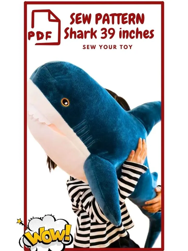 Shark Plush Sewing Pattern - PDF Digital Download - Plush Sewing DIY Project - Step-by-step tutorial - Shark Cushion, Fish Pillow