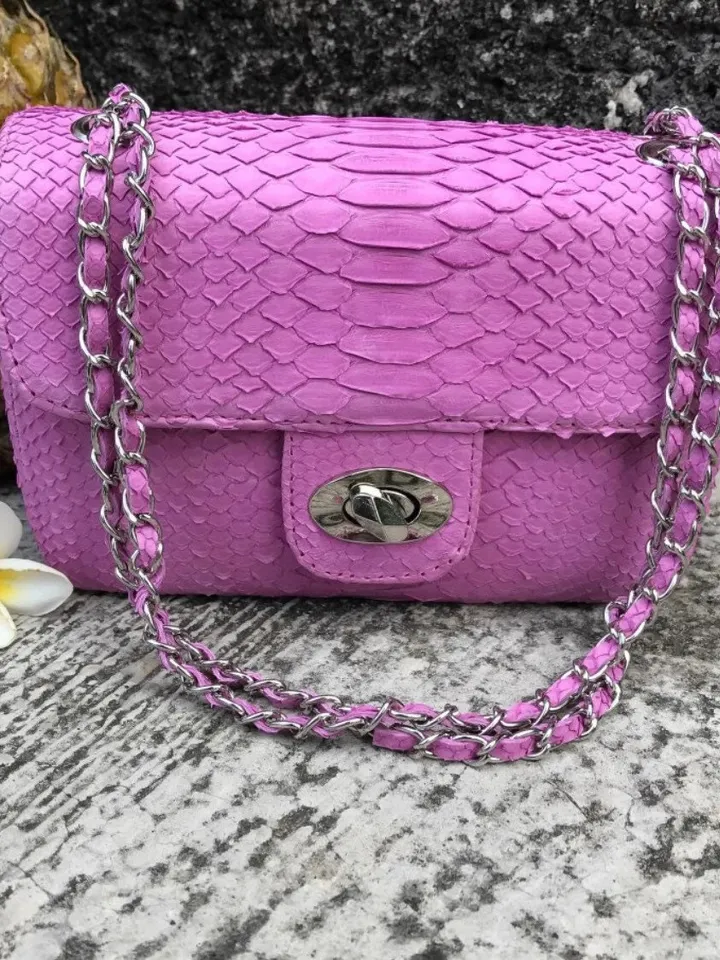 Pink Bag Genuine Python | Python Snake Baby Pink Women Classy Elegant Crossbody | Convertible Shoulder Bag | Summer Women Bag | Exotic Purse