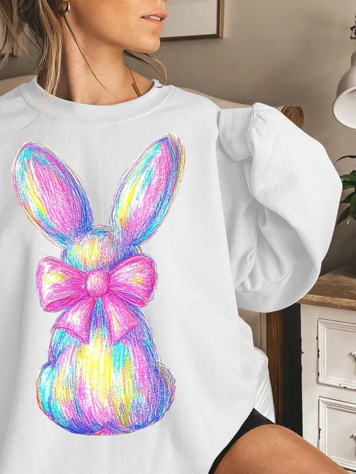 Colorful Glitter Brushstroke Bunny Easter png, Easter png, Bunny Bow png, Bunny png, Easter kids png, Girls Easter Png, Preppy Easter Png