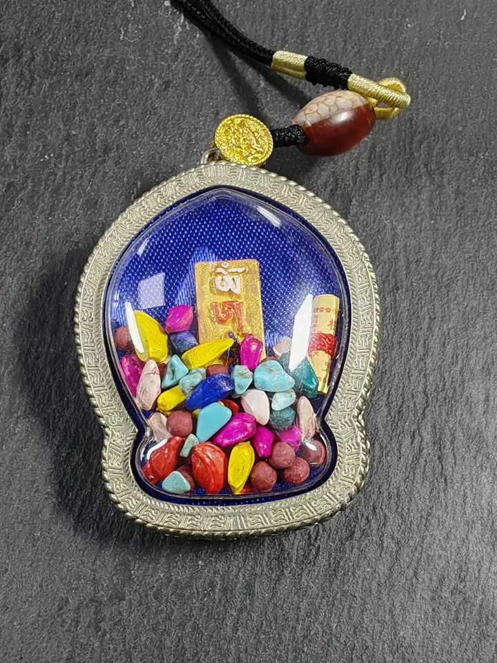Gandhanra Hand Painted Tibetan Gau Ghau Shrine,Consecration Citipati Skull Lords Amulet,Mini Tibetan Buddhist Altar Pendant