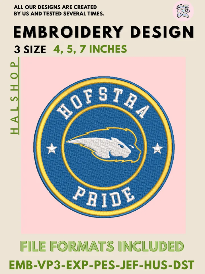 NCAA Hofstra Pride Logo Embroidery Design, College Team Machine Embroidery Files, Digital Download