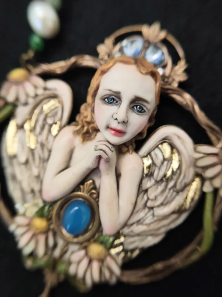 Necklace guardian Angel, Vintage Angel Pendant,Angel charm, Victorian Necklace